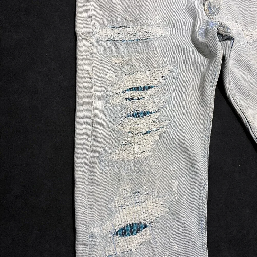 Levis 501 Jeans Sashiko Flannel Double Knee Thrash Vintage Levi USA 1990s 30x30